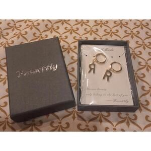 14K Gold Plated Dainty Initial Dangle Earrings Letter "R"